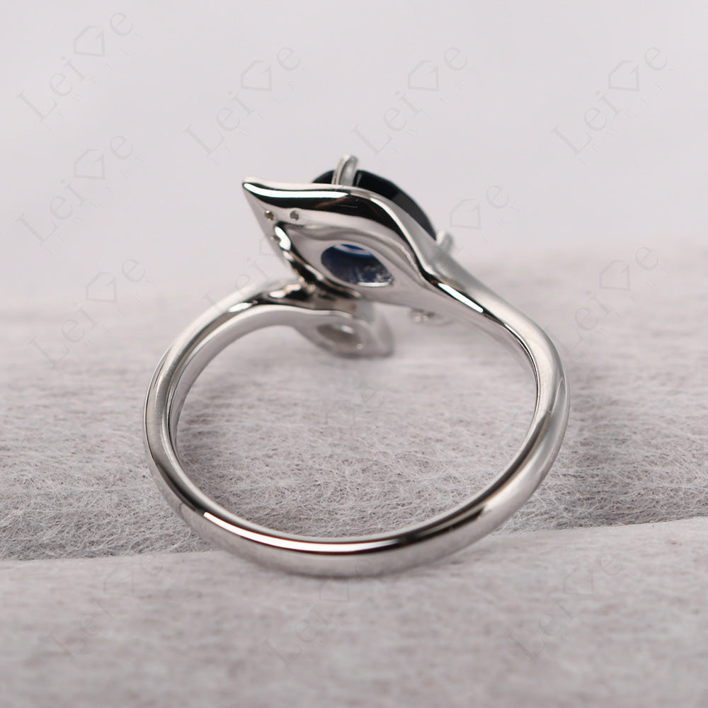 Pear Shaped Sapphire Leaf Engagement Ring