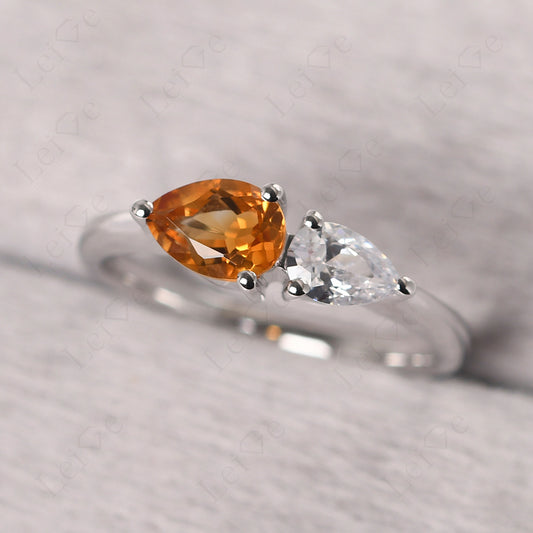 East West Pear Citrine And Cubic Zirconia Ring