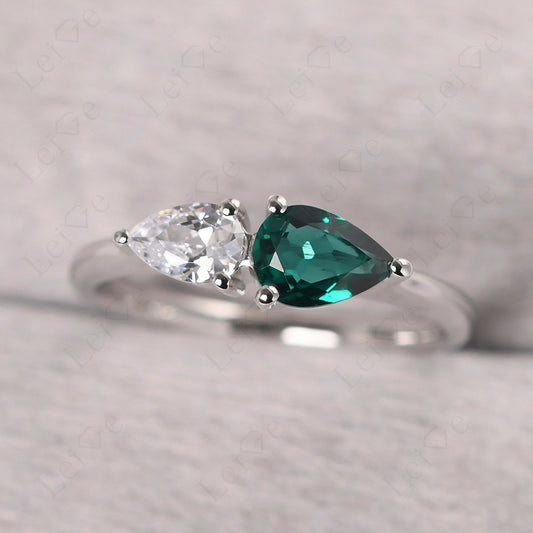 East West Pear Cubic Zirconia And Emerald Ring