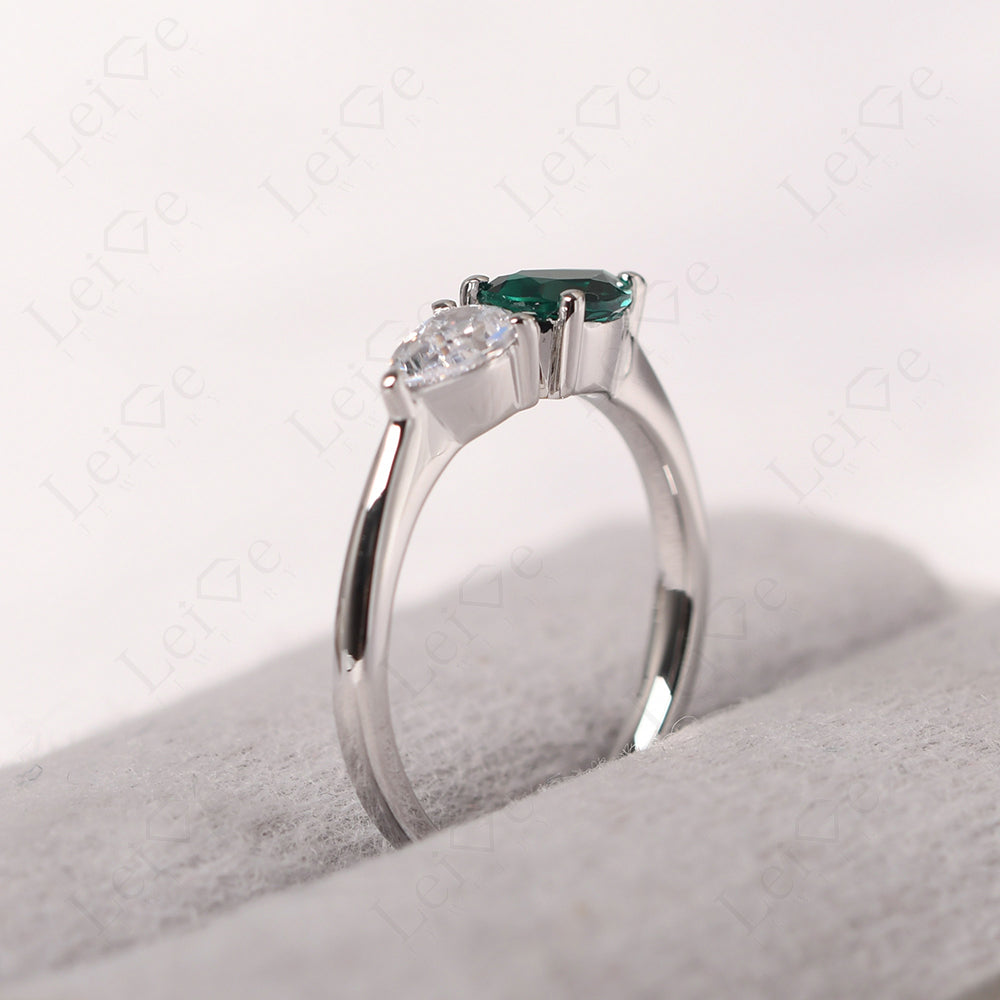 East West Pear Cubic Zirconia And Emerald Ring