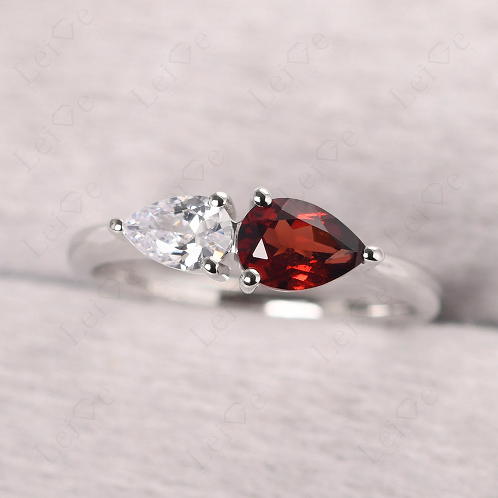 East West Pear Cubic Zirconia And Garnet Ring