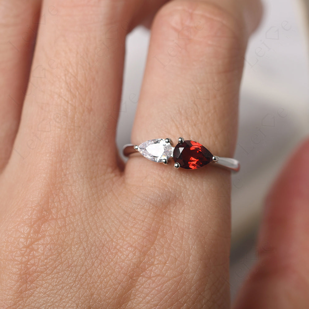 East West Pear Cubic Zirconia And Garnet Ring