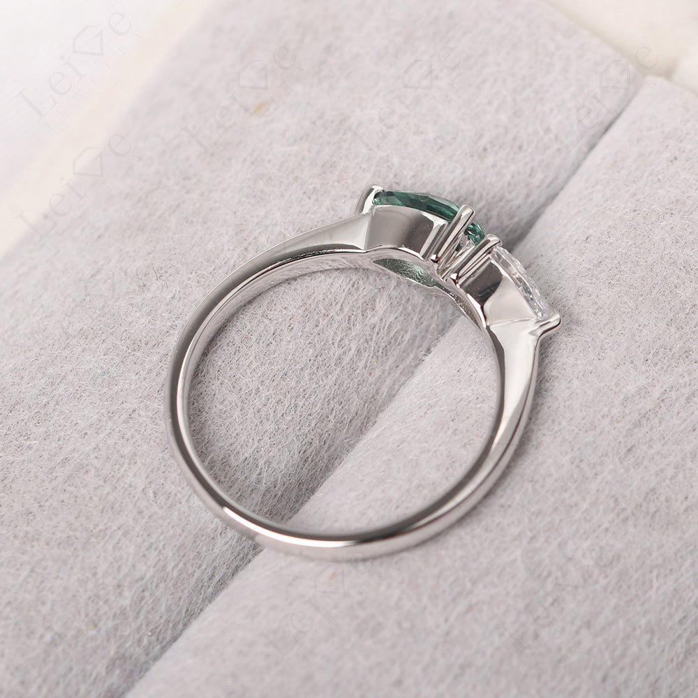 East West Pear Cubic Zirconia And Green Sapphire Ring