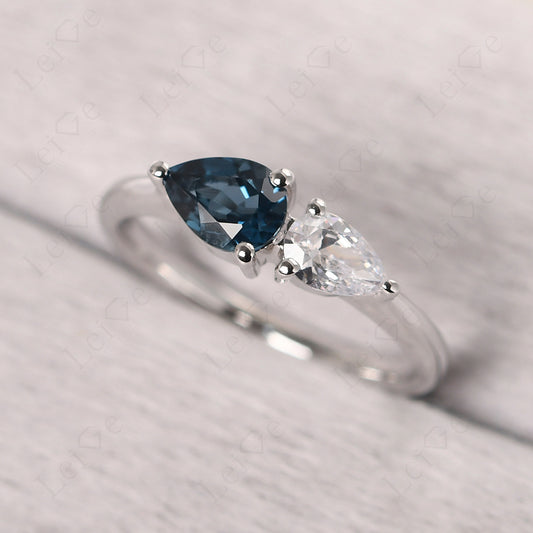 East West Pear Cubic Zirconia And London Blue Topaz Ring