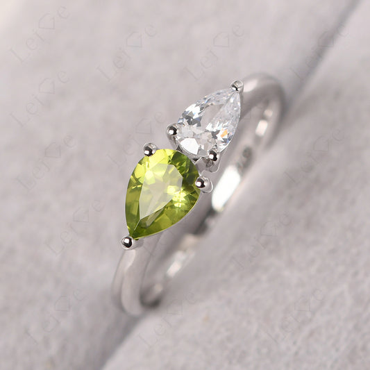 East West Pear Cubic Zirconia And Peridot Ring