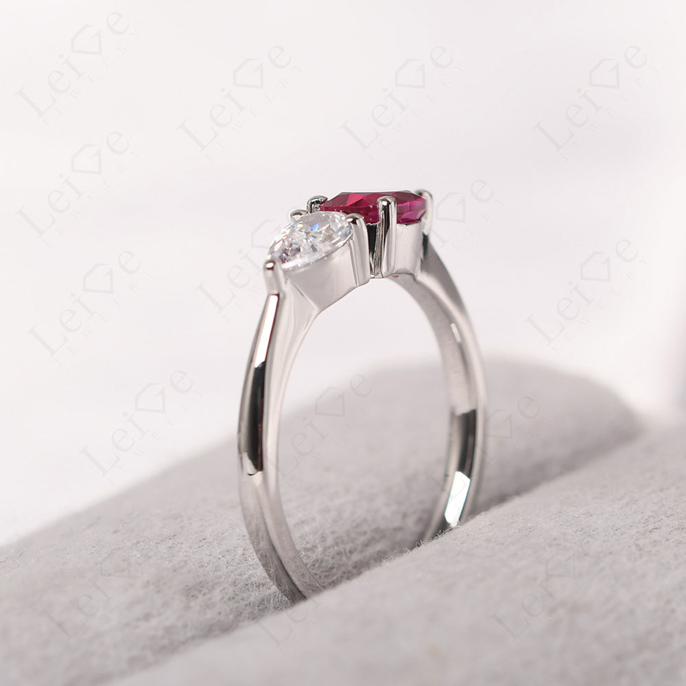 East West Pear Cubic Zirconia And Ruby Ring