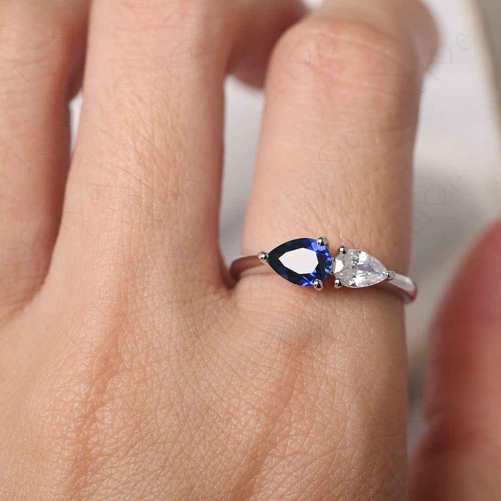 East West Pear Cubic Zirconia And Sapphire Ring
