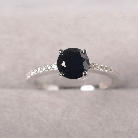 Black Spinel Wedding Ring Round Cut Sterling Silver