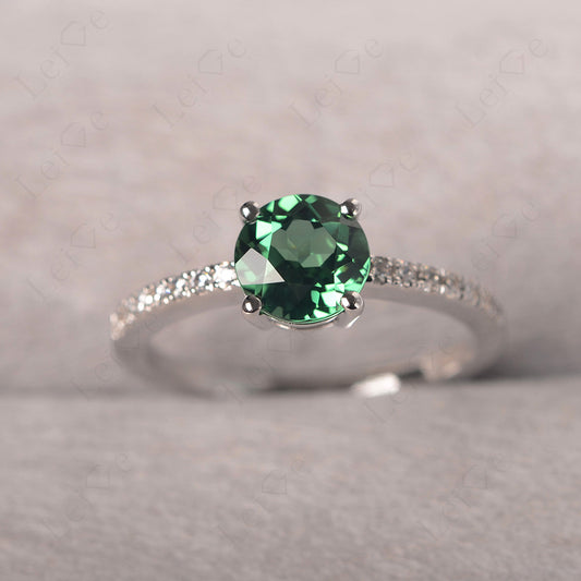 Green Sapphire Wedding Ring Round Cut Sterling Silver