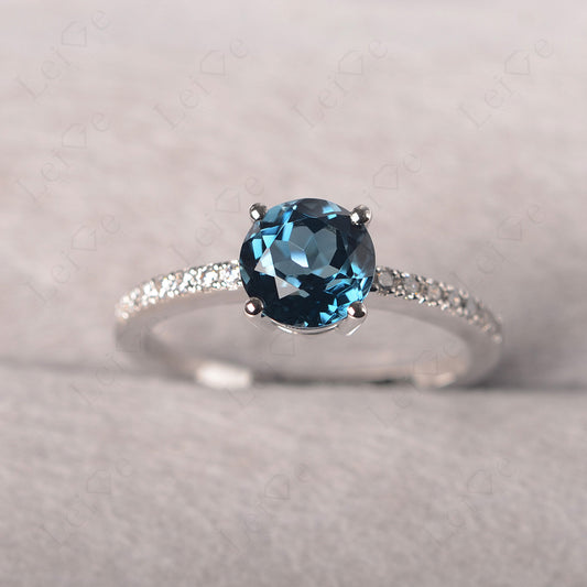 London Blue Topaz Wedding Ring Round Cut Sterling Silver