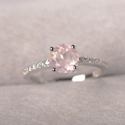 Rose Quartz Wedding Ring Round Cut Sterling Silver