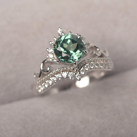 Vintage Green Sapphire Cocktail Ring Yellow Gold