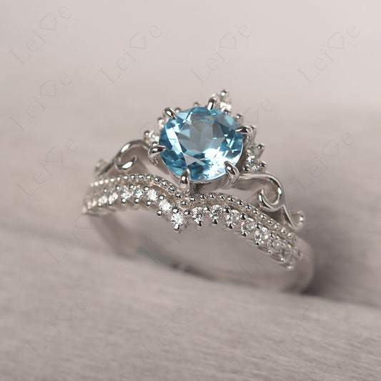 Vintage Swiss Blue Topaz Cocktail Ring Yellow Gold