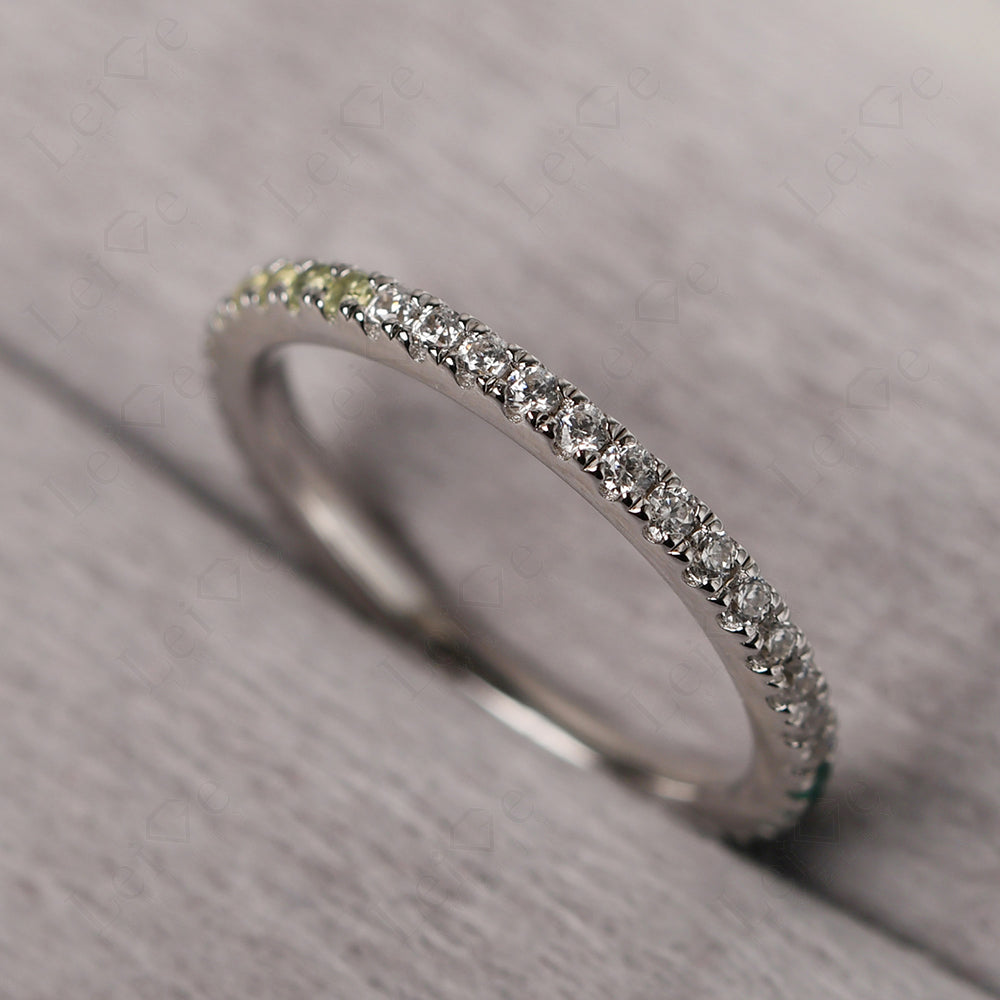 Cubic Zirconia And Emerald And Peridot Eternity Ring Silver
