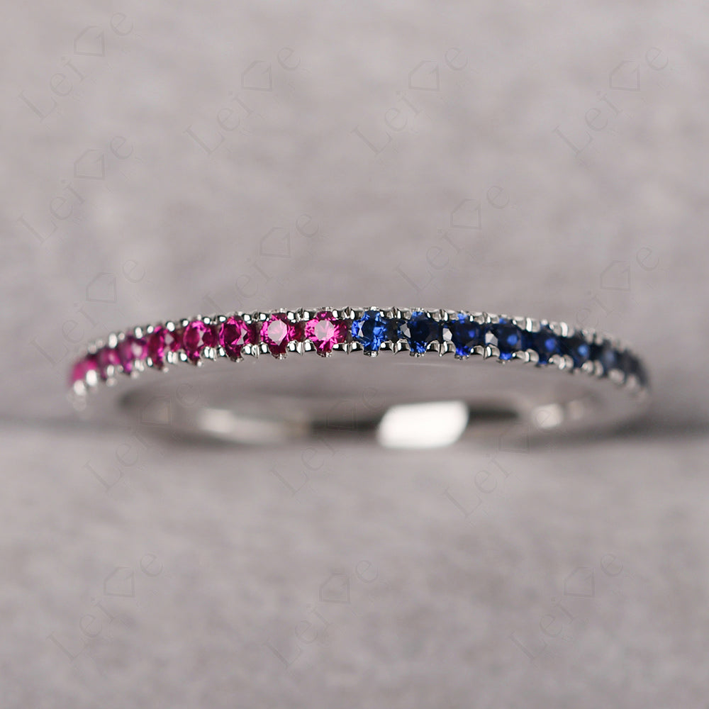Cubic Zirconia And Ruby And Sapphire Eternity Ring Silver