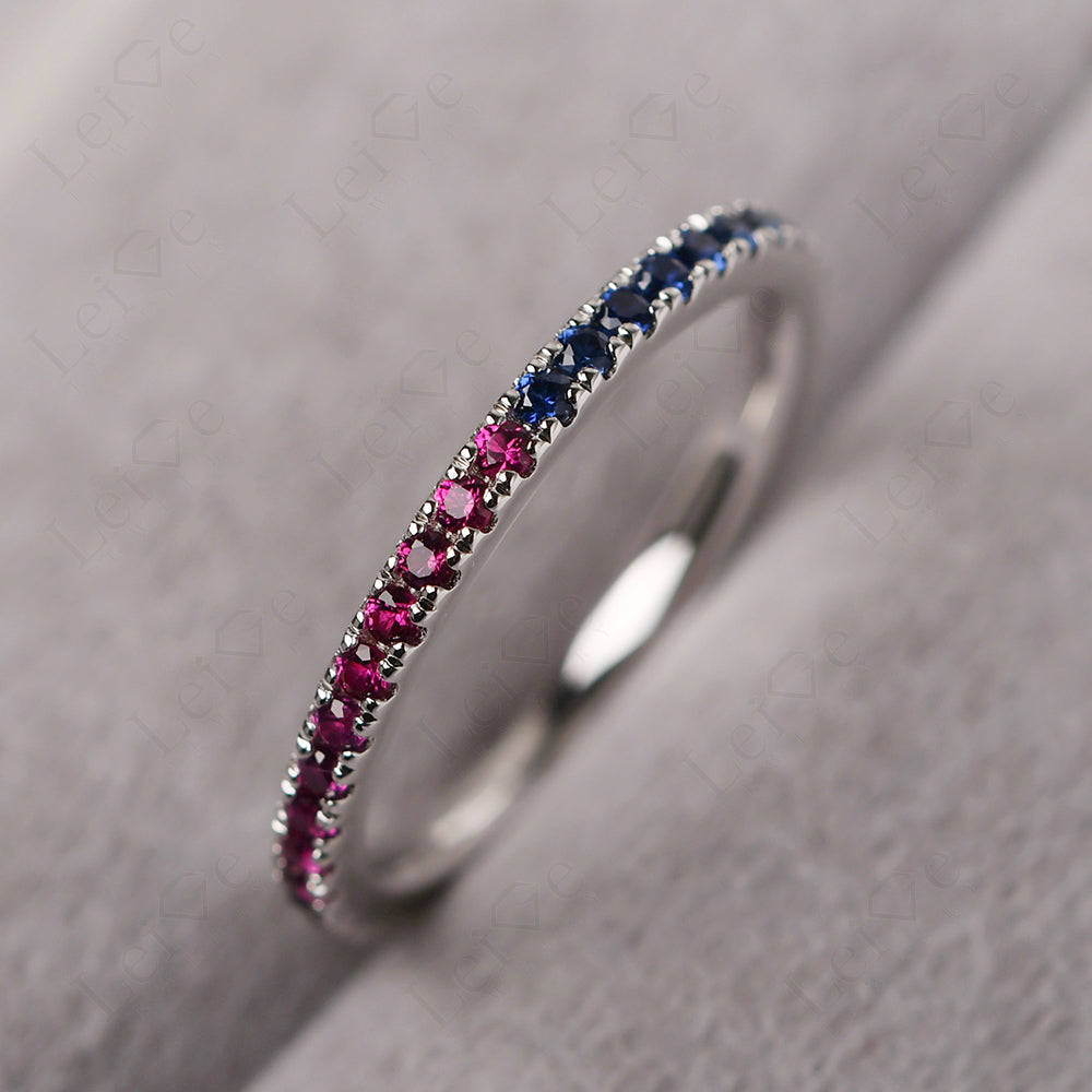 Cubic Zirconia And Ruby And Sapphire Eternity Ring Silver