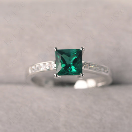 Emerald Wedding Rings Princess Cut Rose Gold
