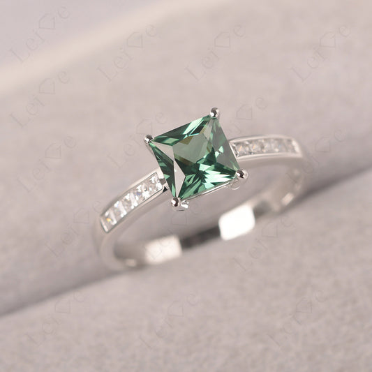Green Sapphire Wedding Rings Princess Cut Rose Gold