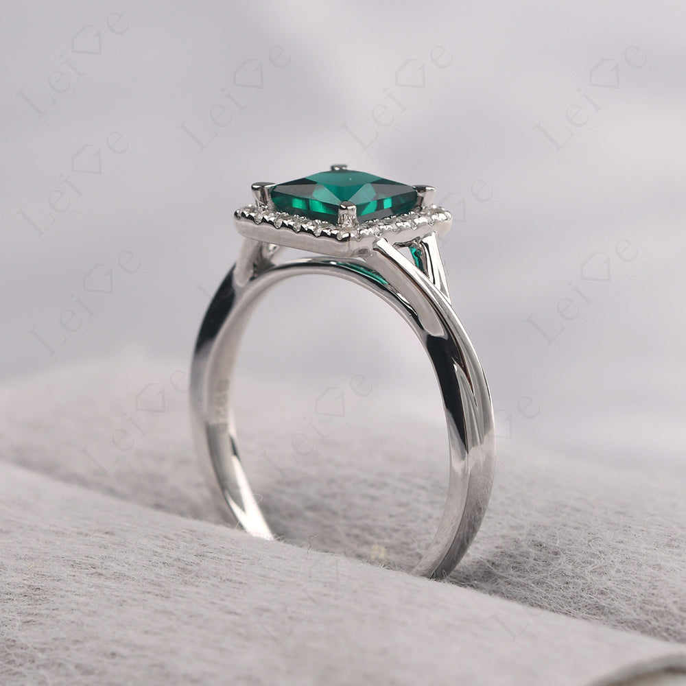 Emerald Split Shank Halo Engagement Rings