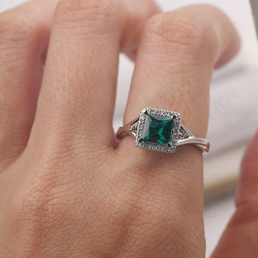 Emerald Split Shank Halo Engagement Rings