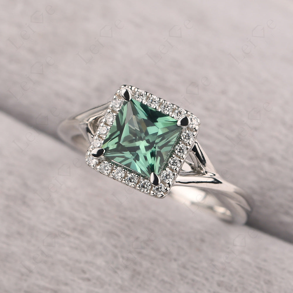 Green Sapphire Split Shank Halo Engagement Rings