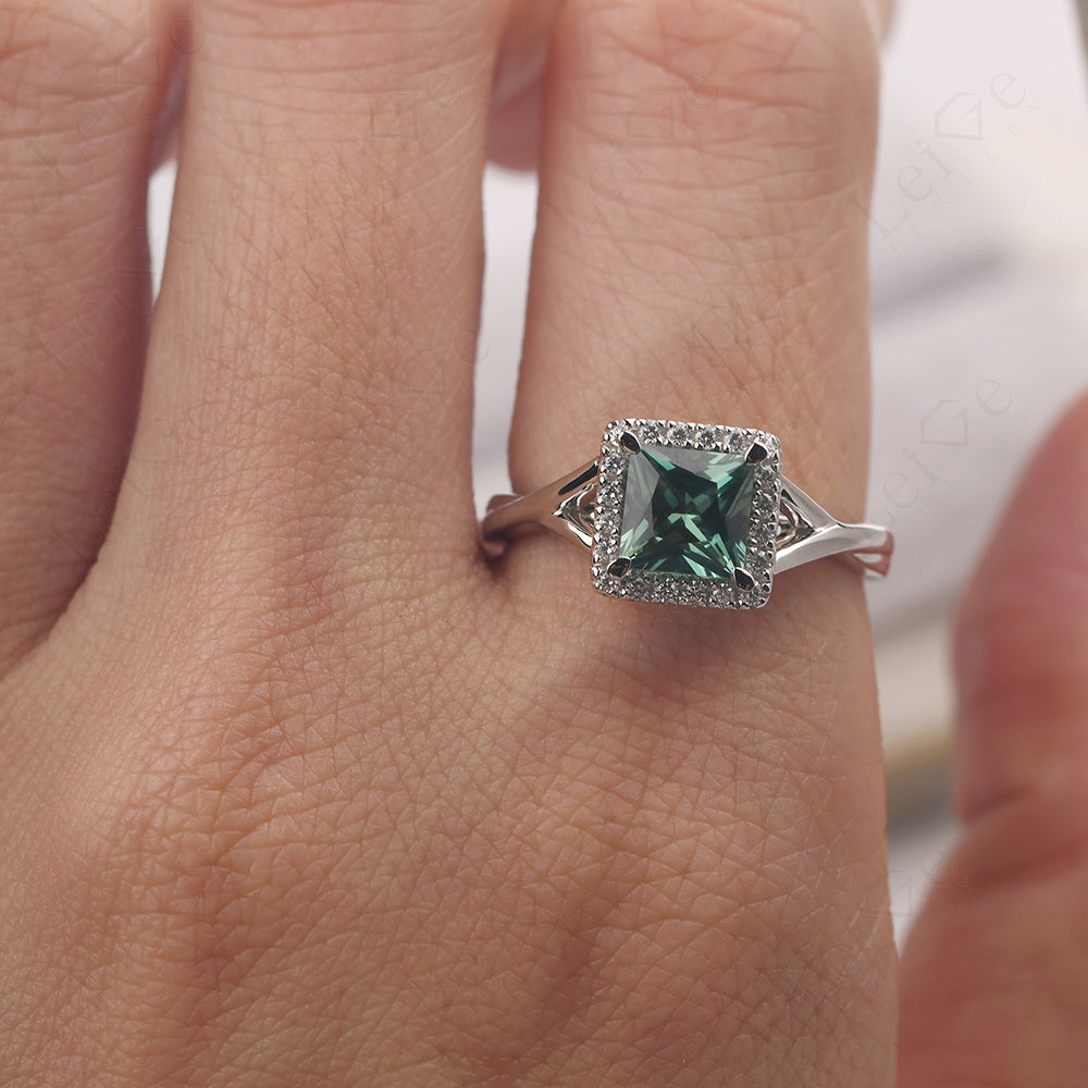 Green Sapphire Split Shank Halo Engagement Rings