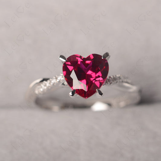 Twisted Heart Shaped Ruby Ring White Gold
