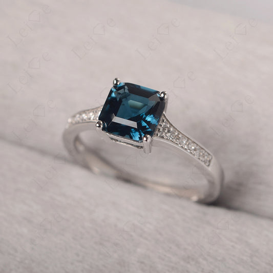 London Blue Topaz Ring Asscher Cut Engagement Ring
