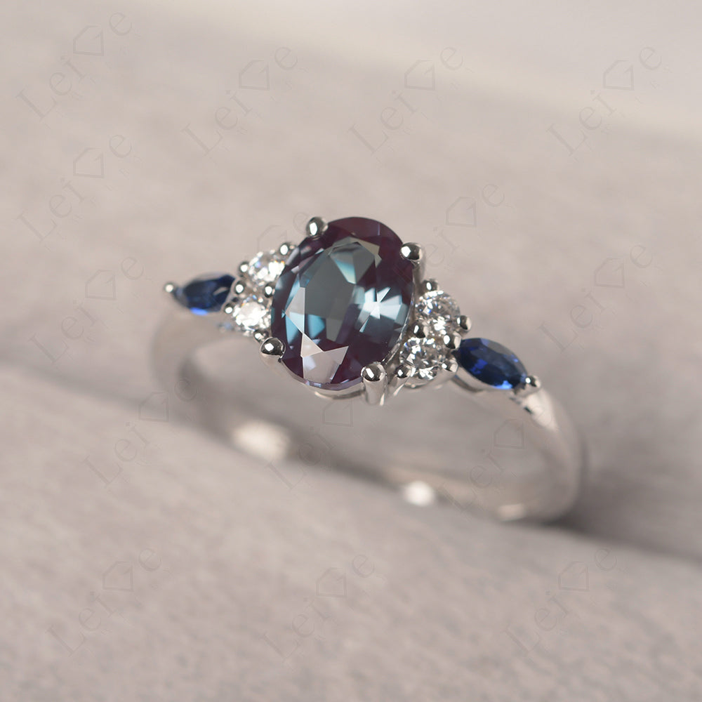 Alexandrite Ring Sterling Silver Oval Cut Ring