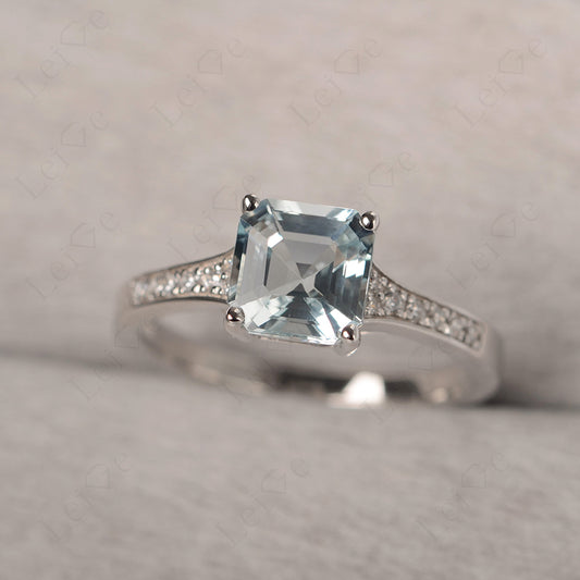 Aquamarine Ring Asscher Cut Engagement Ring
