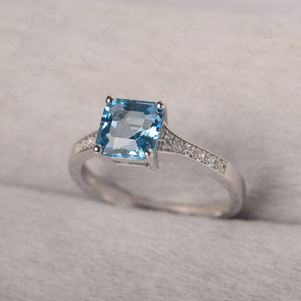 Swiss Blue Topaz Ring Asscher Cut Engagement Ring