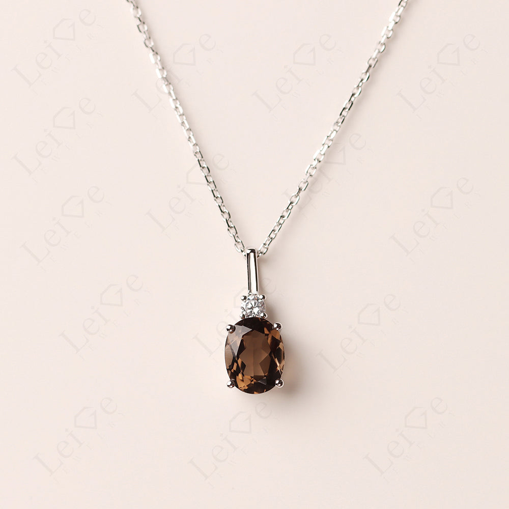 Simple Oval Smoky Quartz Necklace Pendant