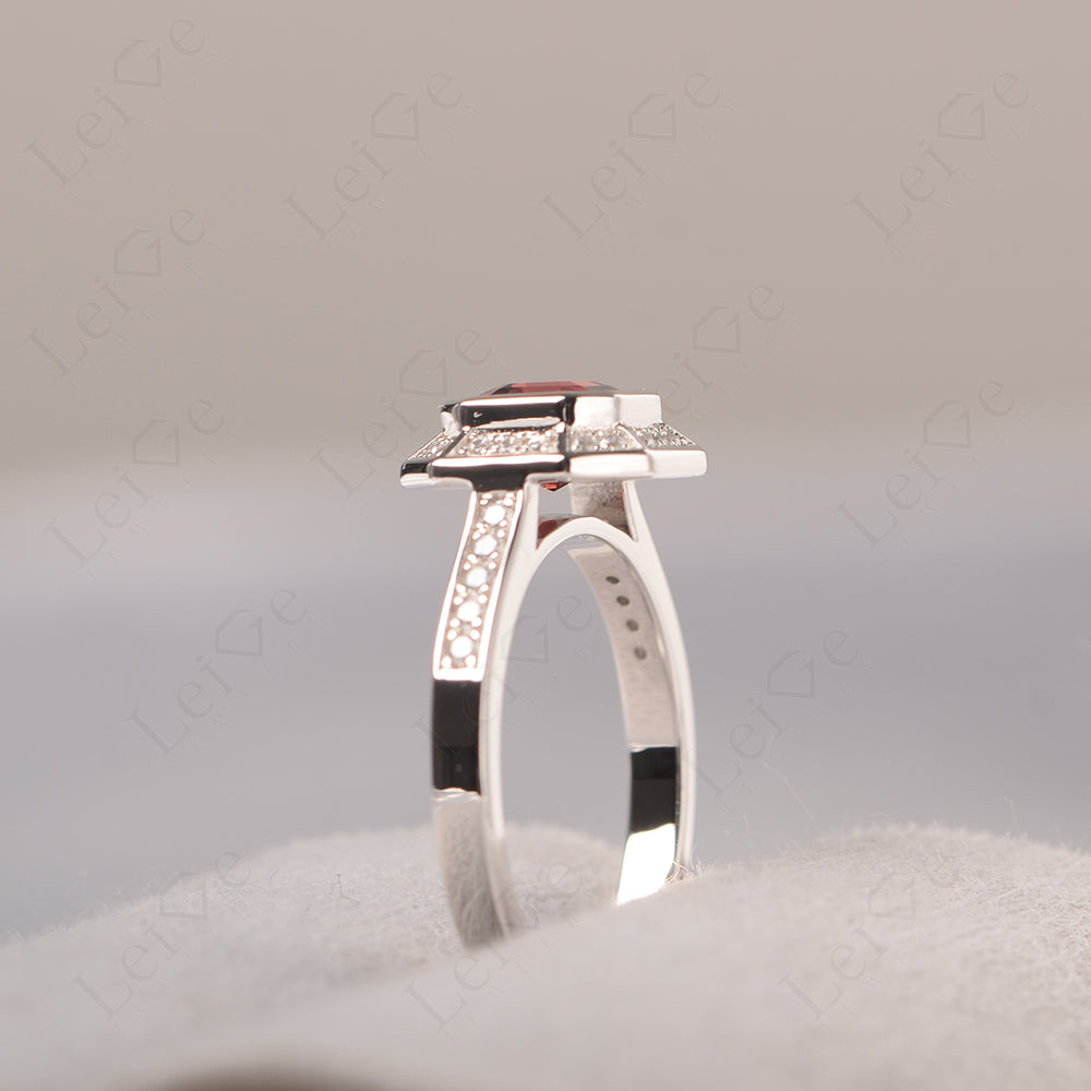 Asscher Cut Garnet Bezel Set Halo Engagement Ring
