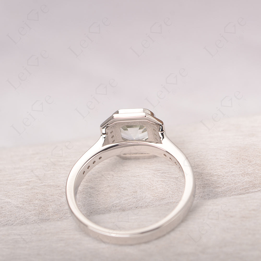 Asscher Cut White Topaz Bezel Set Halo Engagement Ring