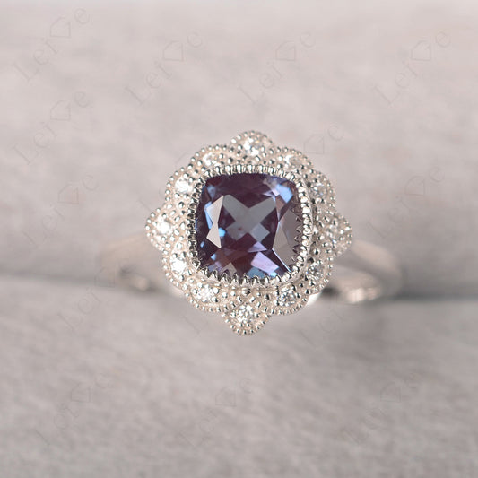 Cushion Cut Alexandrite Milgrain Ring