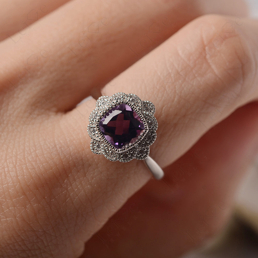 Cushion Cut Amethyst Milgrain Ring