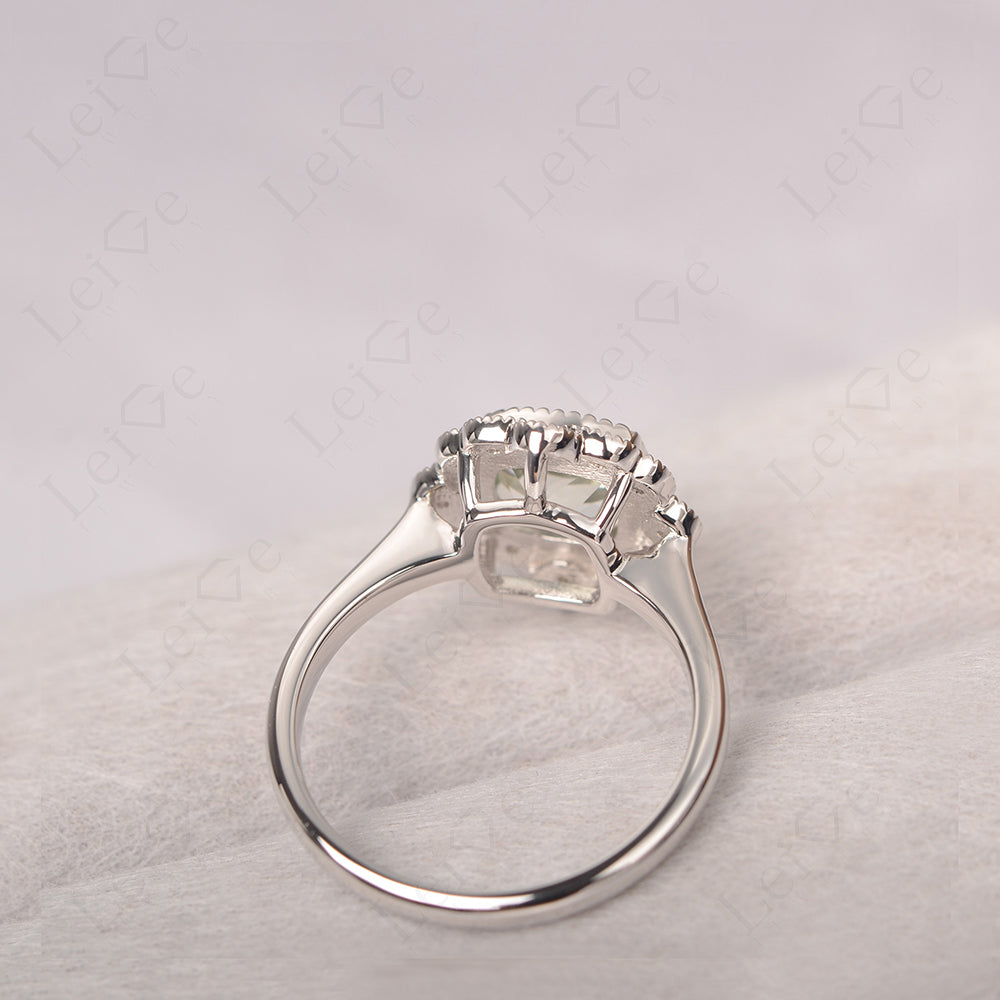 Cushion Cut Green Amethyst Milgrain Ring