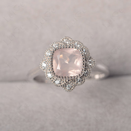 Cushion Cut Rose Quartz Milgrain Ring