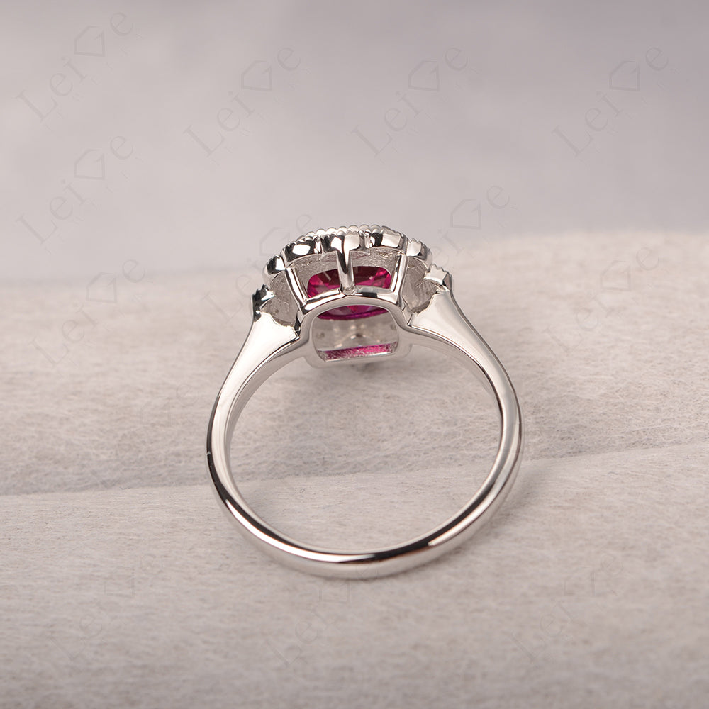 Cushion Cut Ruby Milgrain Ring