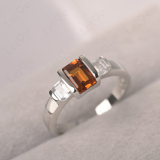 Vintage Citrine Ring Bezel Set Emerald Cut Ring