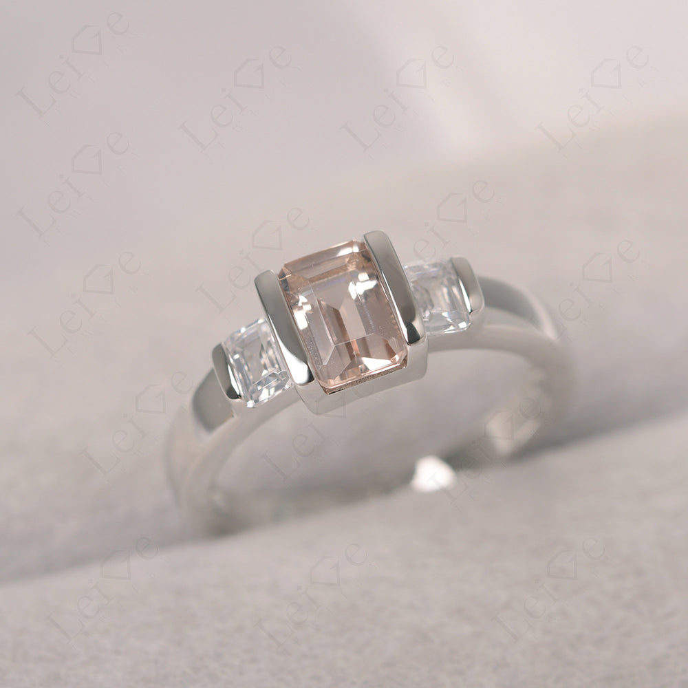 Vintage Morganite Ring Bezel Set Emerald Cut Ring