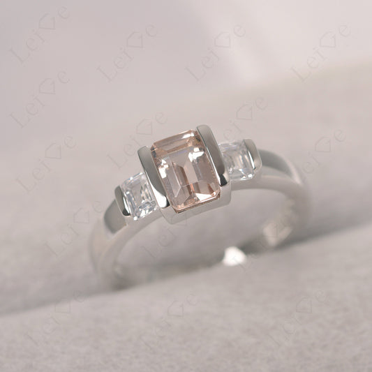 Vintage Morganite Ring Bezel Set Emerald Cut Ring
