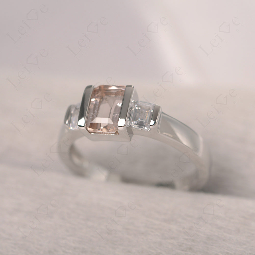 Vintage Morganite Ring Bezel Set Emerald Cut Ring