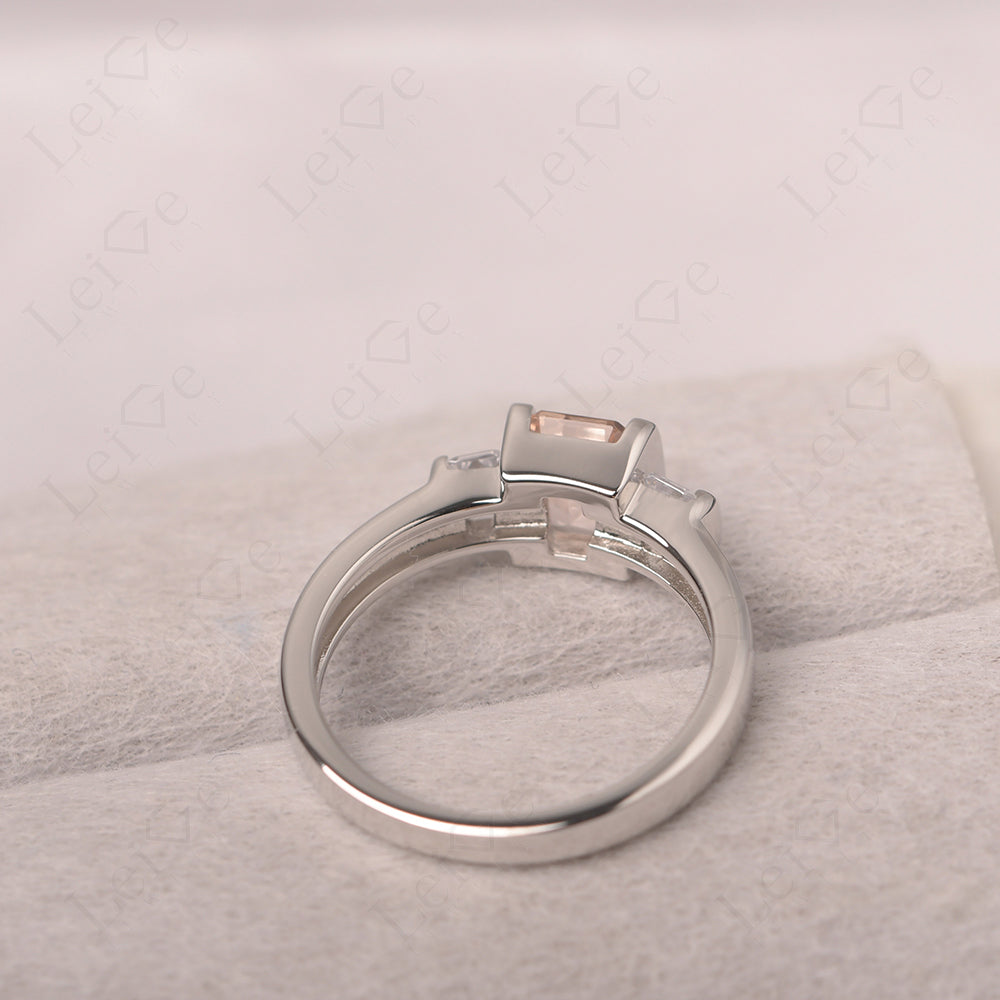 Vintage Morganite Ring Bezel Set Emerald Cut Ring