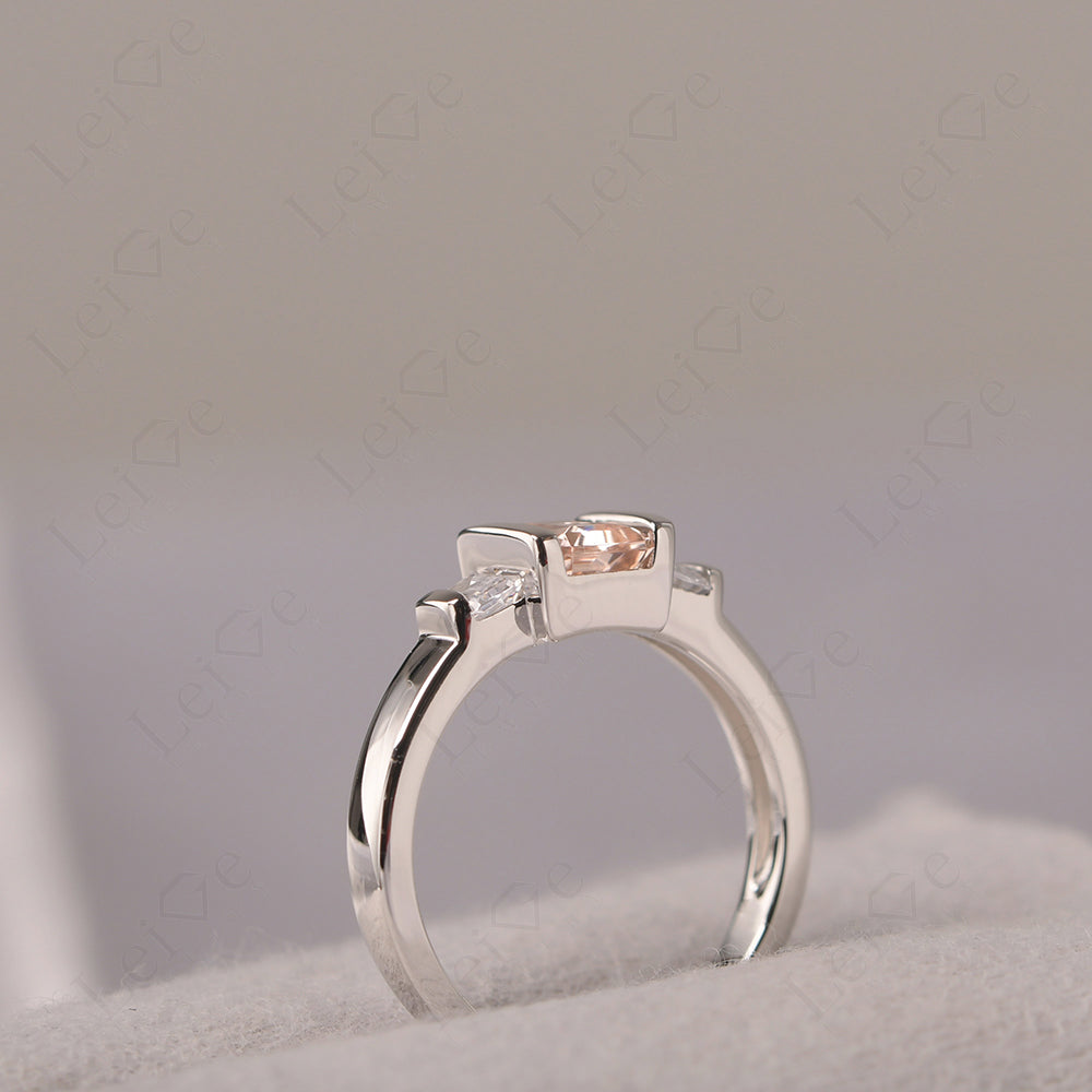 Vintage Morganite Ring Bezel Set Emerald Cut Ring