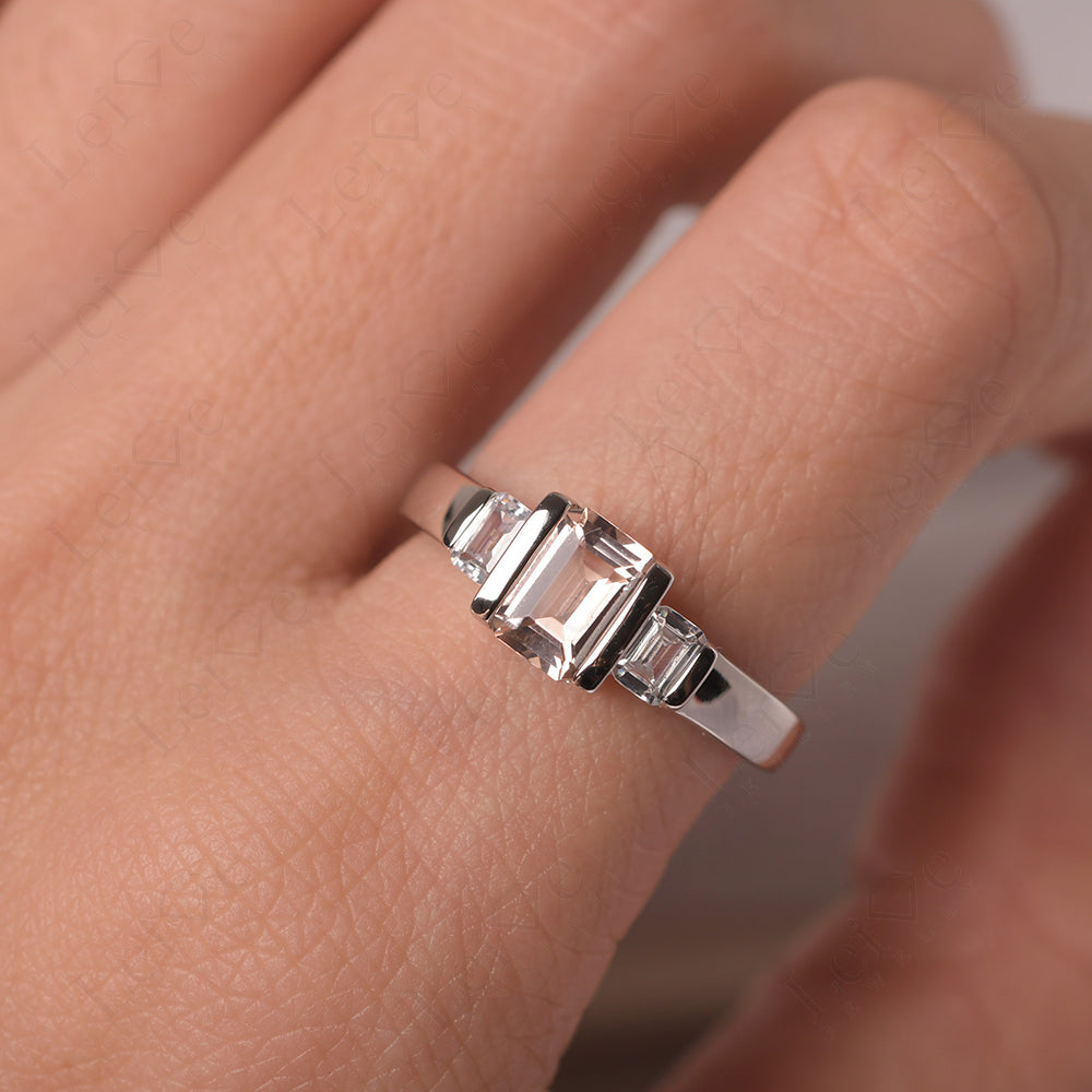 Vintage Morganite Ring Bezel Set Emerald Cut Ring