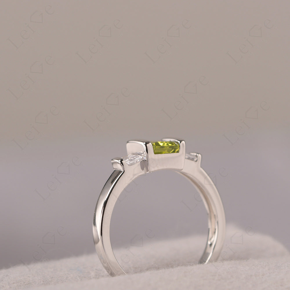 Vintage Peridot Ring Bezel Set Emerald Cut Ring