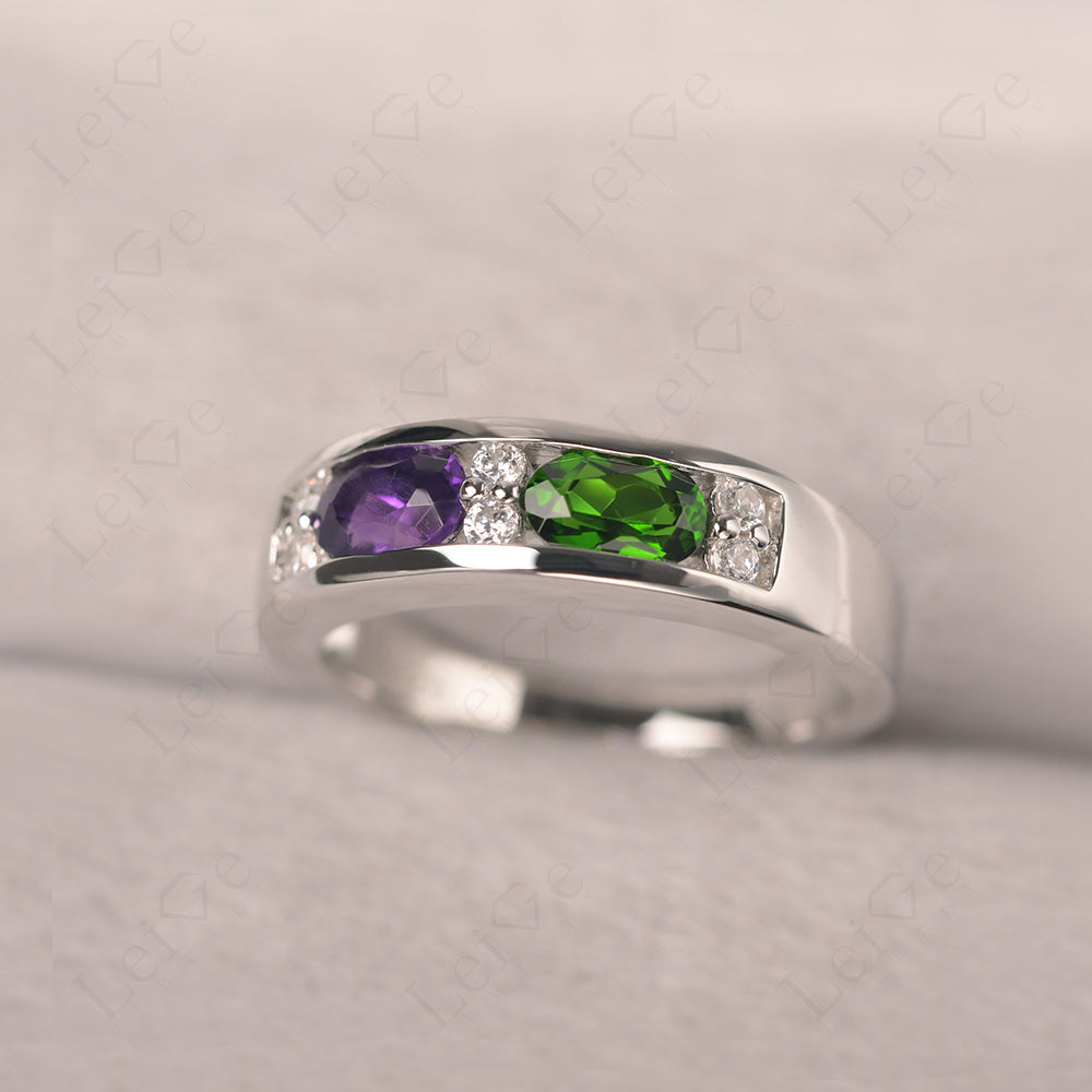 Oval Cut Amethyst And Diopside Toi Et Moi Wide Band Ring