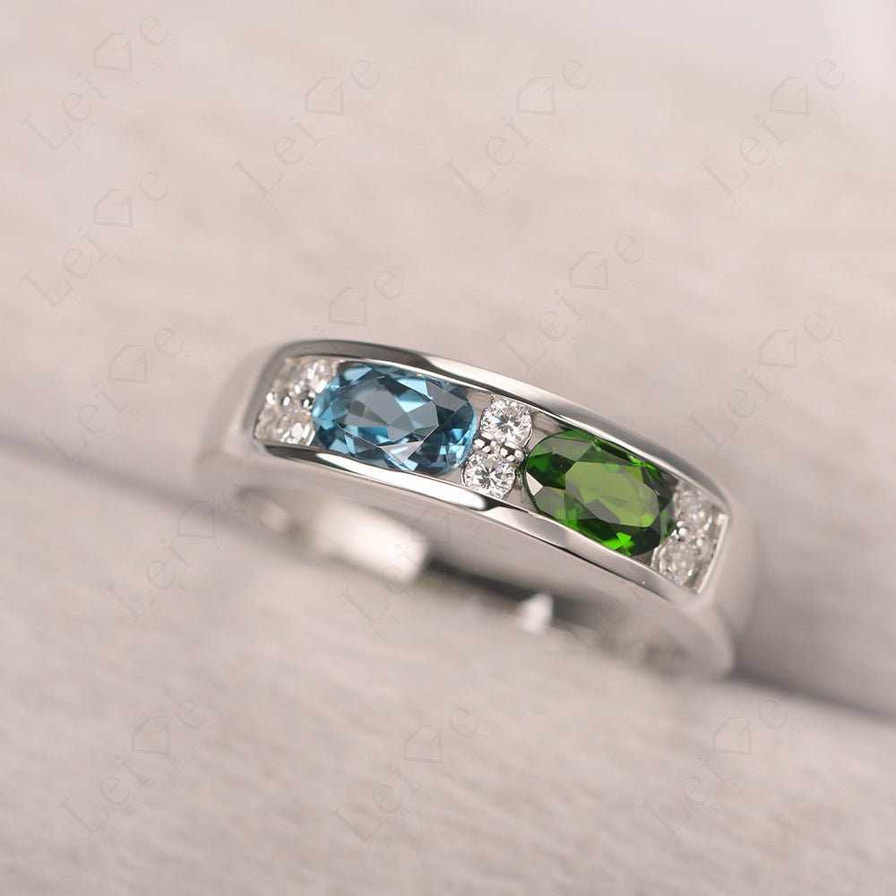 Oval Cut Diopside And London Blue Topaz Toi Et Moi Wide Band Ring