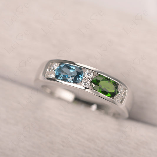 Oval Cut Diopside And London Blue Topaz Toi Et Moi Wide Band Ring
